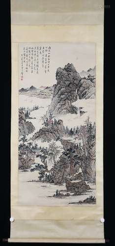 A SCROLL PAINTING OF MOUNTAINS LANDSCAPE