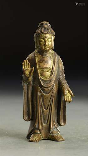 A CHINESE BRONZE PAINTED GOLDEN FIGURE OF BUDDHA STATUE