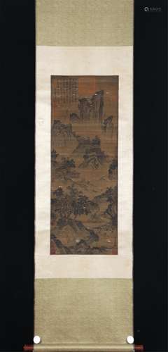 A SCROLL PAINTING OF MOUNTAINS LANDSCAPE