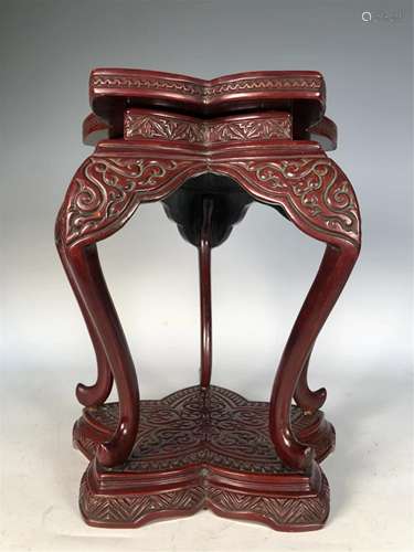 A CARVED LACQUER HARDWOOD CENSER STAND