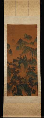 A SCROLL PAINTING OF MOUNTAINS LANDSCAPE