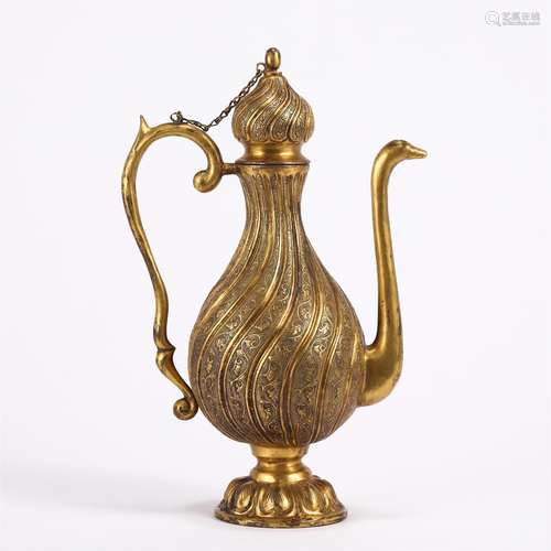 A CHINESE GILT BRONZE WINEPOT