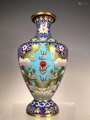 A BLUE GROUND CLOISONNE DRAGONS VASE