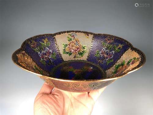 A FLOWER SHAPED CLOISONNE FLORAL BOWL