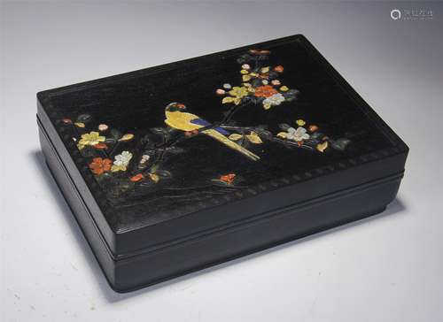 A CHINESE ZITAN INLAID GEMSTONES LIDDED BOX