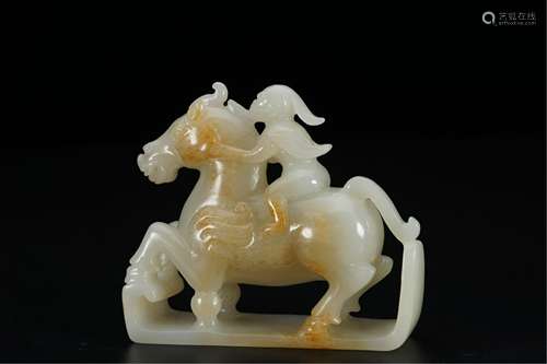 A CHINESE HARDJADE FIGURE HORSE ORNAMENTS