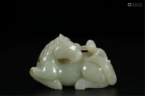 A CHINESE HARDJADE HORSE MONKEY HAND PIECES