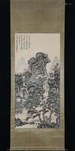 A SCROLL PAINTING OF MOUNTAINS LANDSCAPE