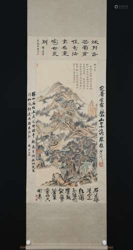 A SCROLL PAINTING OF MOUNTAINS LANDSCAPE