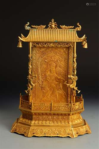 A CHINESE GILT BRONZE CARVED FIGURE OF BUDDHA SCREEN