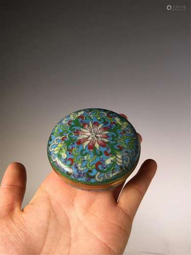 A BLUE GROUND CLOISONNE CIRCULAR BOX AND COVER