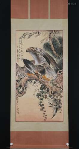 A SCROLL PAINTING OF EAGLE HUNTTING