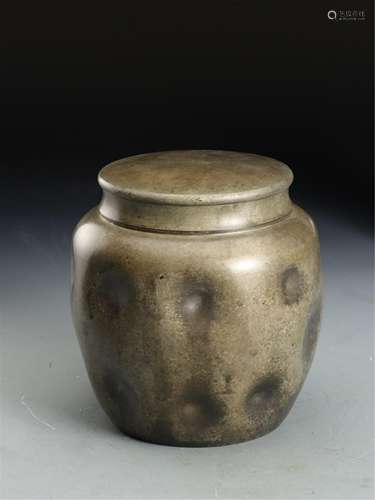 A CHINESE TIN TEA JAR