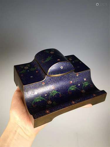 A BLUE GROUND CLOISONNE FLORAL WENFANG ITEM