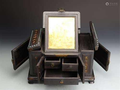 A CHINESE ZITAN INLAID GEMSTONES DRESSING BOX