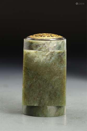 A CHINESE HARDJADE CONG STYLE INCENSE CAGE