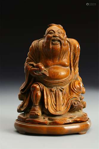 A CHINESE BAMBOO CARVING FIGURE OF BUDDHA SEAT…