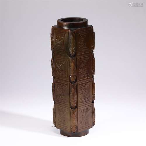 A CHINESE JADE CONG STYLE VASE