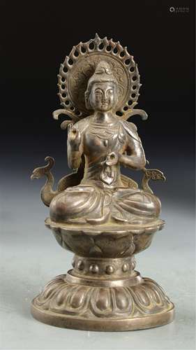 A CHINESE SILVER FIGURE OF BUDDHA SEATED STATUE