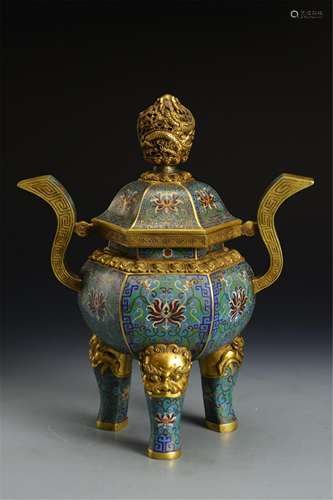 A CHINESE CLOISONNE ENAMEL TRIPOD CENSER