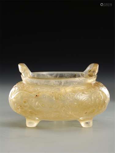 A CHINESE CRYSTAL TRIPOD CENSER