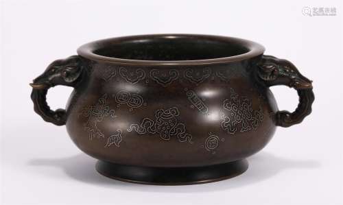 A CHINESE BRONZE INLAID SILVER CENSER