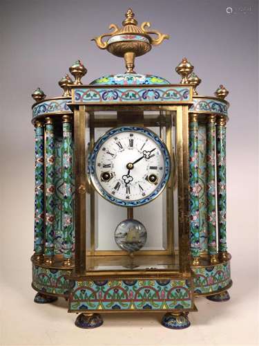 A CLOISONNE FLORAL MECHANICAL CLOCK