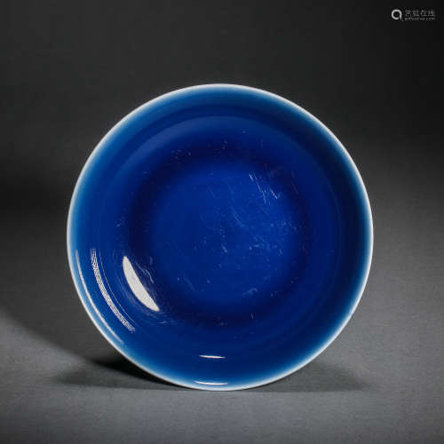 QING DYNASTY, CHINESE BLUE GLAZED PLATE