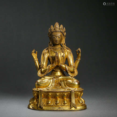 SEATED GILT BRONZE BUDDHA, QING DYNASTY, CHINA