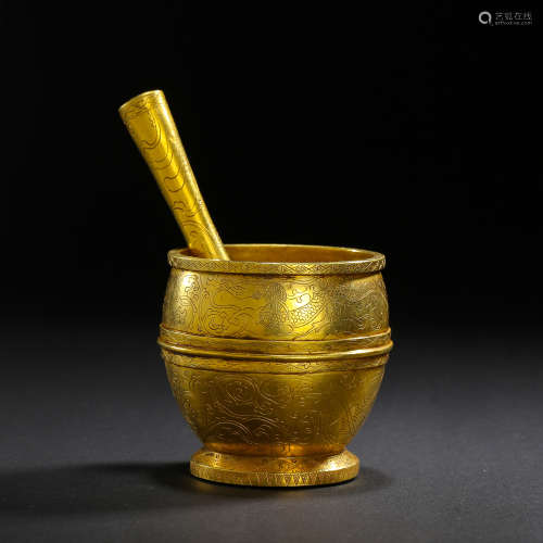 CHINESE TANG DYNASTY PURE GOLD GRINDING MEDICINE JAR