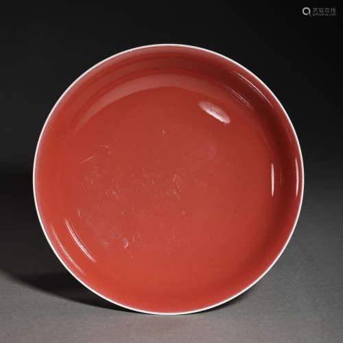 CHINESE QING DYNASTY RED GLAZED PLATE