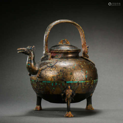 ANCIENT CHINESE BRONZE HANDLE POT