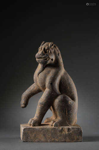 BLUESTONE CARVED LION, TANG DYNASTY, CHINA