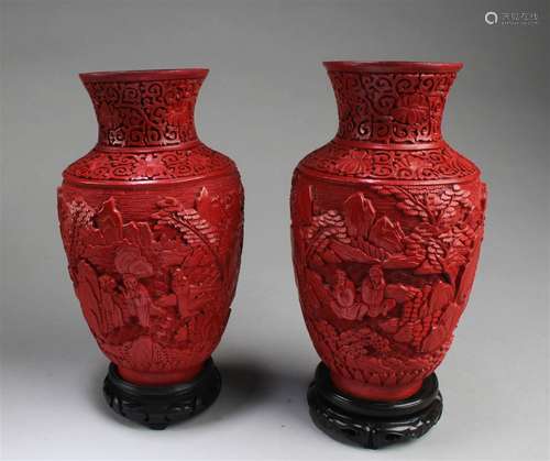 Two Cinnabar Lacquer Vases