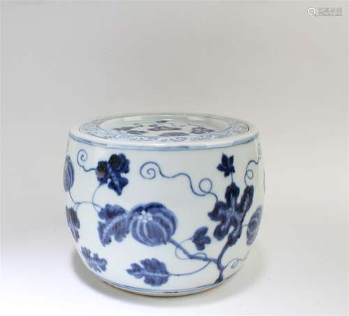 Chinese Blue & White Cricket Container