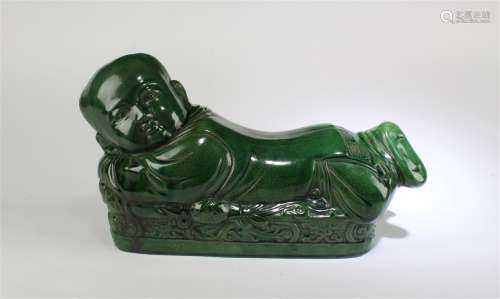 Chinese Spinach Green Color Porcelain Pillow