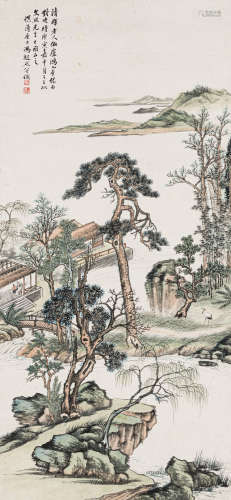冯超然（1882-1954） 嵩山观鹤 纸本设色 立轴