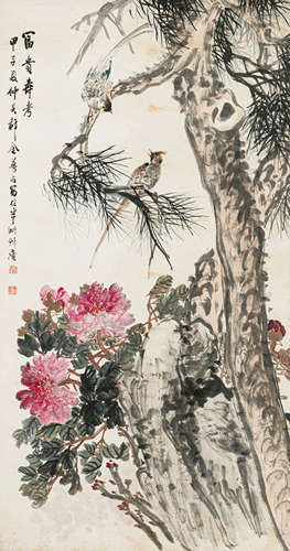 金梦石（1869-1952） 富贵寿考 纸本设色 立轴