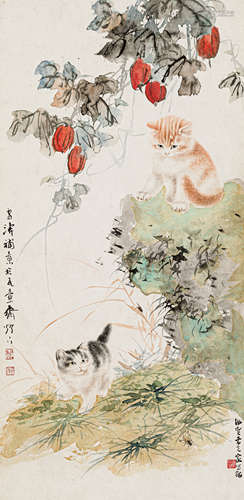 曹克家（1906-1979）王雪涛（1903-1982） 猫趣图 纸本设色 镜心