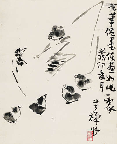 李苦禅（1899-1983） 群鸡 纸本水墨 立轴