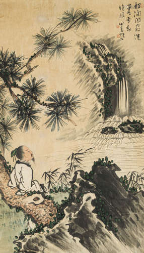溥 儒（1896-1963） 松下观瀑图 纸本设色 立轴