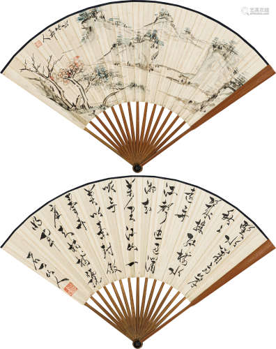 徐世昌（1855-1939） 山水成扇 纸本设色 成扇