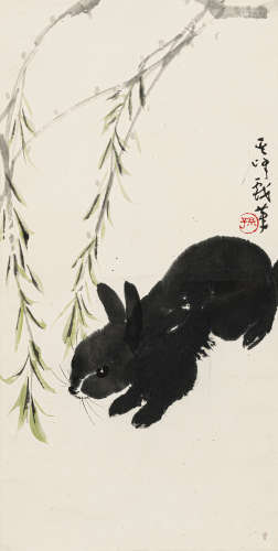 孙其峰（b.1920） 兔 纸本设色 立轴