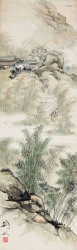 高剑父（1879-1951） 深山古寺 纸本设色 立轴