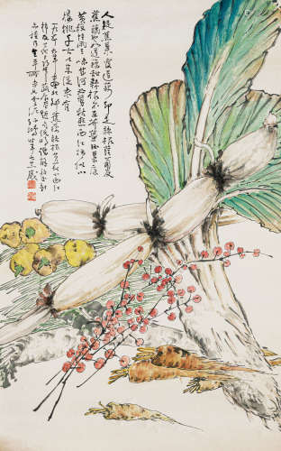 孙雪泥（1889-1965） 蔬果图 纸本设色 立轴