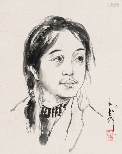 王子武（b.1936） 少女 纸本水墨 镜心