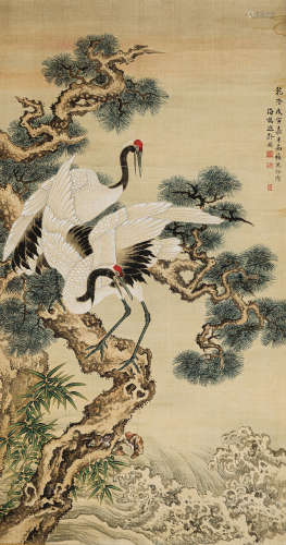 沈 铨（1682-1760） 海鹤遐龄图 绢本设色 立轴