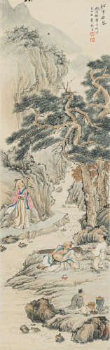 季观之（1915-1997） 松宇秋琴 纸本设色 镜框