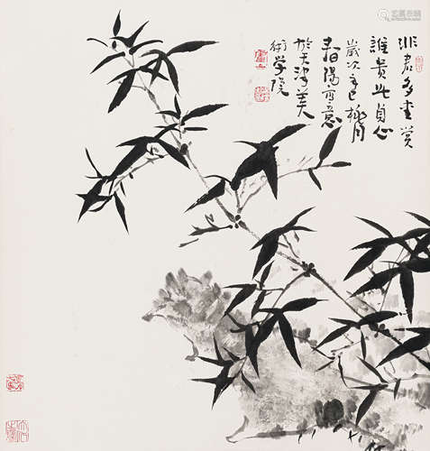 霍春阳（b.1946） 竹石图 纸本水墨 立轴