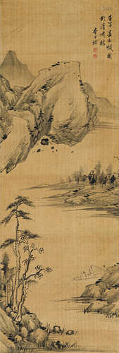 查士标（1615-1698） 孤江泛舟 绢本水墨 立轴